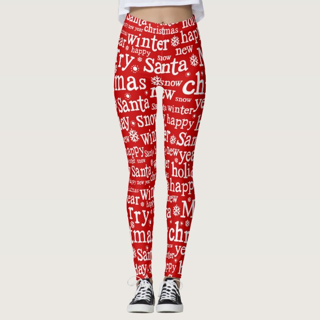 Jul Red God jul Santa Winter Leggings (Framsida)
