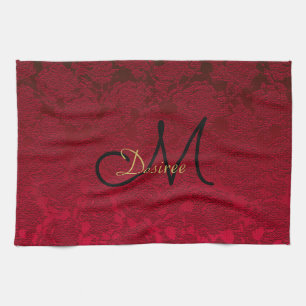 Jul Red Guld Black Winter Monogram Kökshandduk