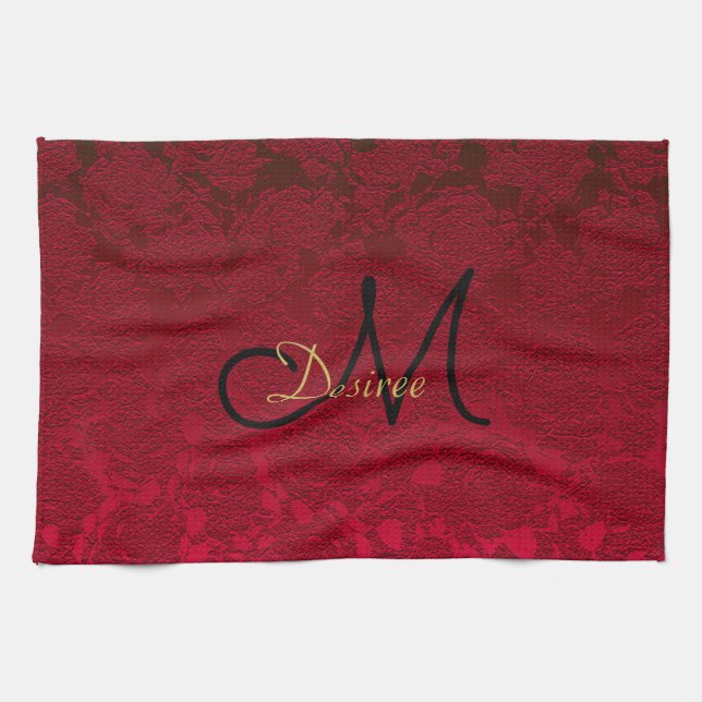 Jul Red Guld Black Winter Monogram Kökshandduk (Horisontell)