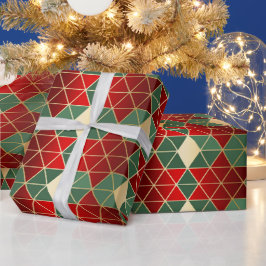 Jul Red Guld Grönt Geometric Mönster Presentpapper