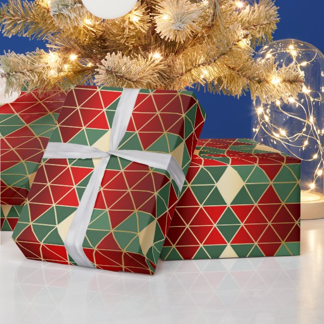 Jul Red Guld Grönt Geometric Mönster Presentpapper (Helgdagar)