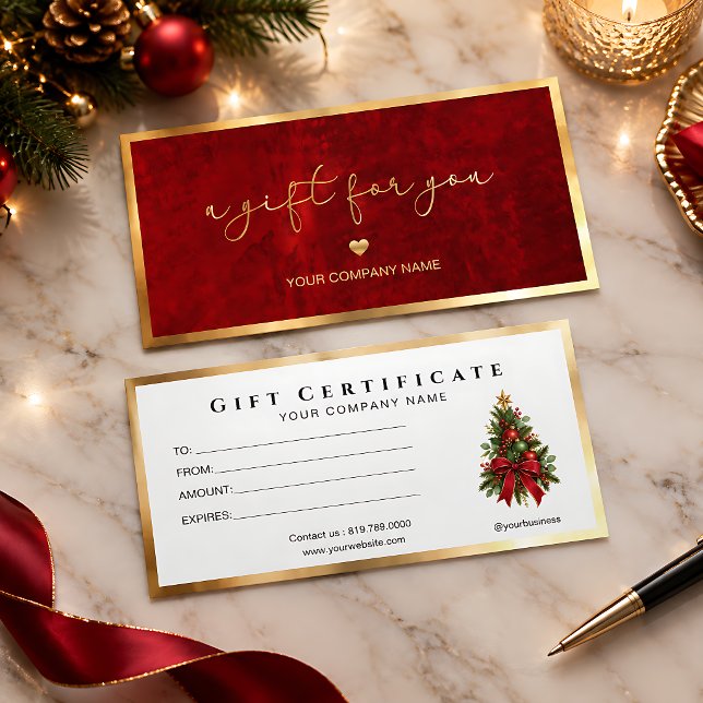 Jul Red & Guld Lägg till Logo Presentkort (Holiday Red And Gold Add Logo Gift Certificate)