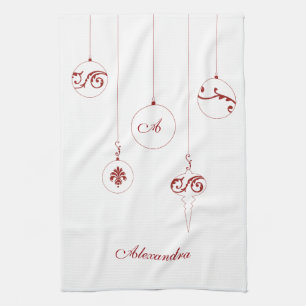 Jul Red Monogram Bauble Ornaments Namn Kökshandduk