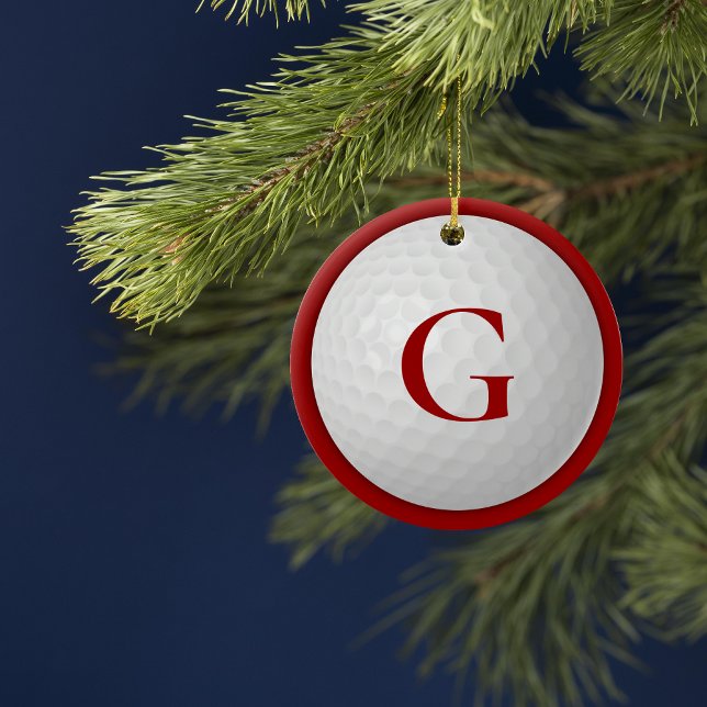 Jul Red Monogram Golf Boll Julgransprydnad Keramik (Skapare uppladdad)
