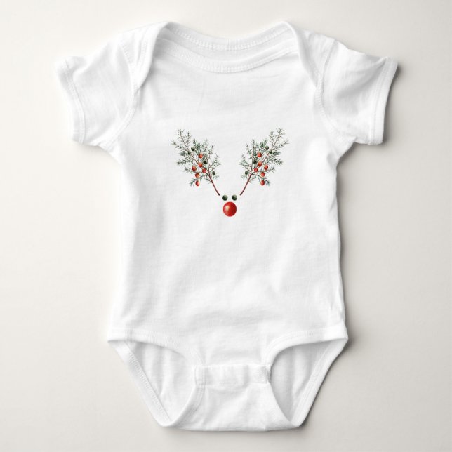 Jul Red Nposed Reindeer Gräs Berries T Shirt (Framsida)