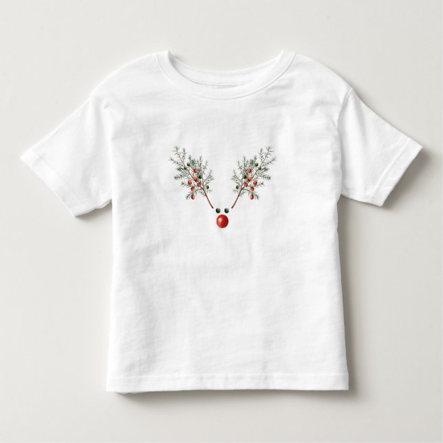 Jul Red Nposed Reindeer Gräs Berries T Shirt (Framsida)
