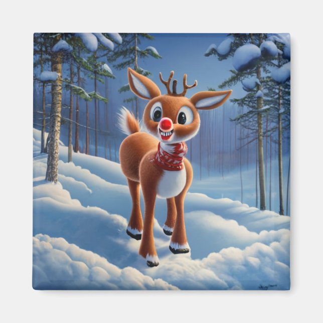 Jul Red-Nposed Reindeer Magnet (Framsidan)
