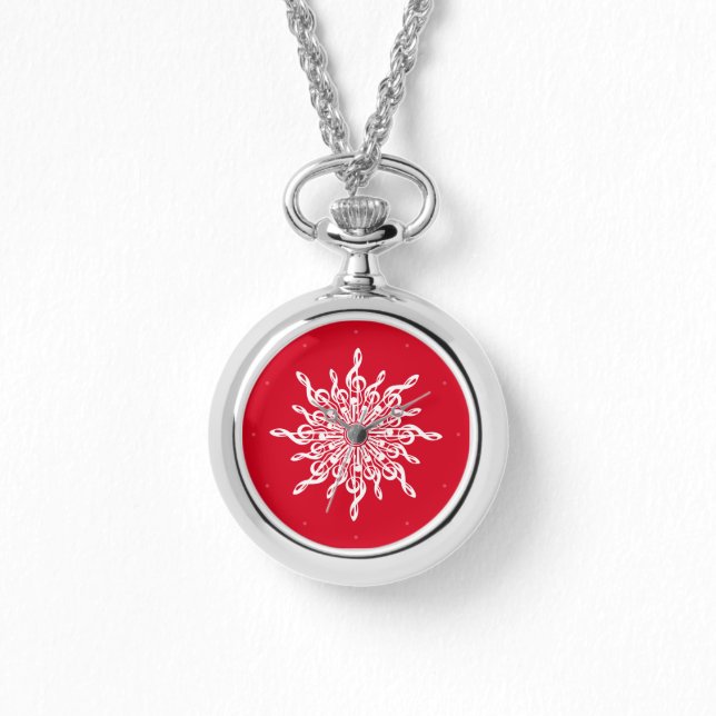 Jul Red Ornamental Treble Clef Snowflake Armbandsur (Framsida)