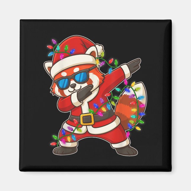 Jul Red Panda Dabbing Ljus Santa Julafton för Julr Magnet (Framsidan)