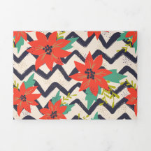 Jul Red Poinsettia Black & White Chevron
