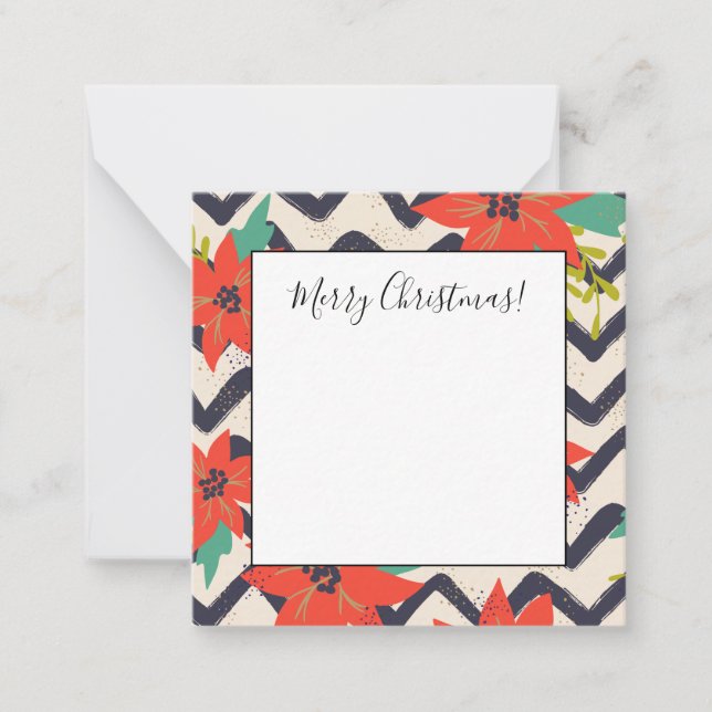 Jul Red Poinsettia Black & White Chevron Anteckningskort (Framsida)