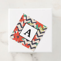 Jul Red Poinsettia Black & White Chevron