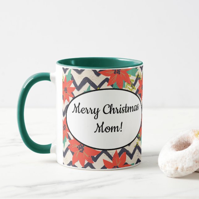 Jul Red Poinsettia Black & White Chevron Mugg (Med munk)