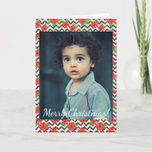 Jul Red Poinsettia Black White Chevron Photo