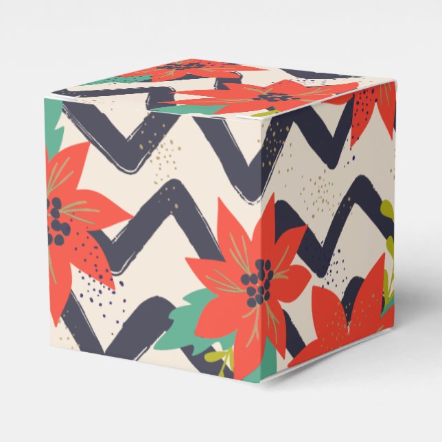 Jul Red Poinsettia Black & White Chevron Presentaskar (Framsidan Sidan)