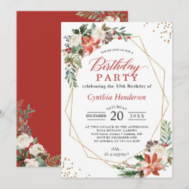 Jul Red Poinsettia Blommigt Födelsedagsfest Inbjudningar