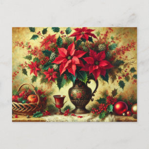 Jul Red Poinsettia Bouquet Helg Vykort