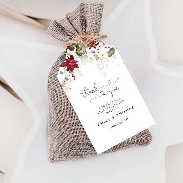 Jul Red Poinsettia Bröllop Gift Märkre Presentetikett (Skapare uppladdad)