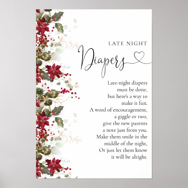 Jul Red Poinsettia Diaper Night Poster (Framsidan)