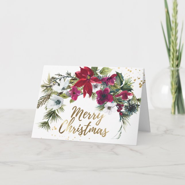 Jul Red Poinsettia Gräs Bible Isaiah 9:6 Helgkort (Framsida)
