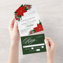 Jul Red Poinsettia Gräs Greenery Bröllop
