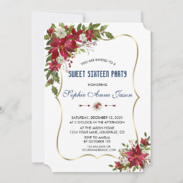 Jul Red Poinsettia Guld Sweet sixteen Party Inbjudningar