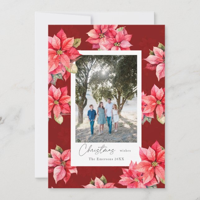 Jul Red Poinsettia Julkort (Framsida)