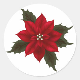 Jul Red Poinsettia Sticker Runt Klistermärke