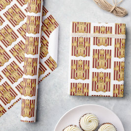 Jul Red Rand Cute Pepparkaksgubbe Presentpapper