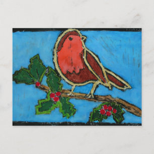 Jul Red Robin, Grönt Holly Red Berries Helg Vykort