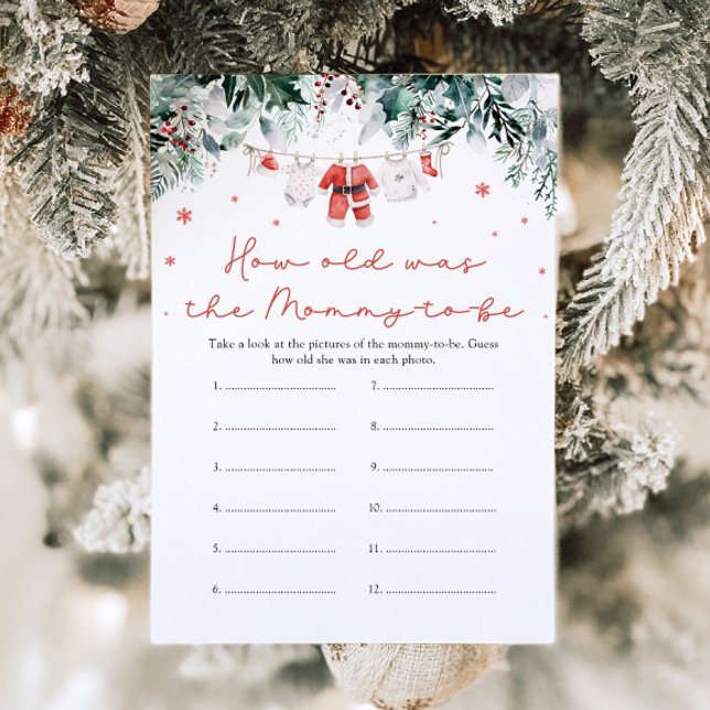 Jul Red Santa Baby Hur gammalt var Mamman? Inbjudningar (Watercolor Christmas Red Santa Baby How Old Was Mommy Game)