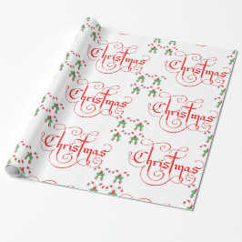 Jul Red Script Candy Candy cane Grönt Ribbon Presentpapper