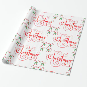 Jul Red Script Candy Candy cane Grönt Ribbon Presentpapper