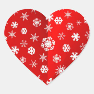 Jul Red Snowflake Hjärtformat Klistermärke