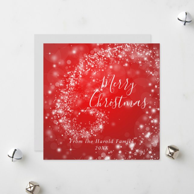 Jul Red Sparkling Minimalist Snyggt Script Julkort (Fram/Back In Situ)