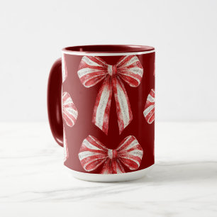 Jul Red White Peppermint Bows Mugg