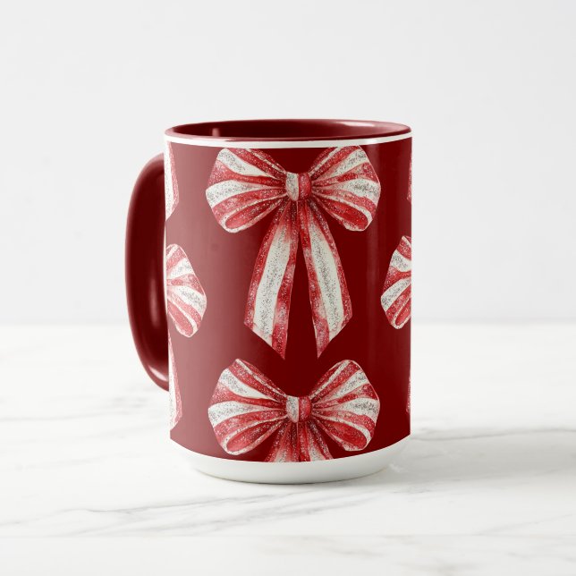 Jul Red White Peppermint Bows Mugg (Framsida vänster)