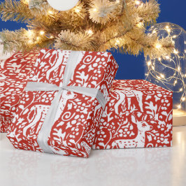 Jul Red White Reindeer Fawn Woodland Winter Presentpapper