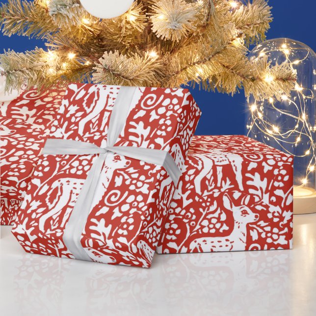 Jul Red White Reindeer Fawn Woodland Winter Presentpapper (Helgdagar)