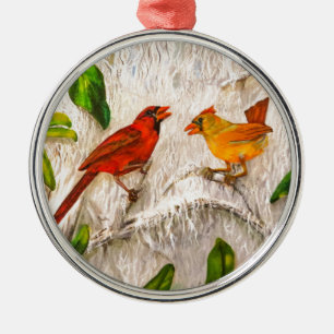 Jul Redbird. Singing av kärlek Julgransprydnad Metall