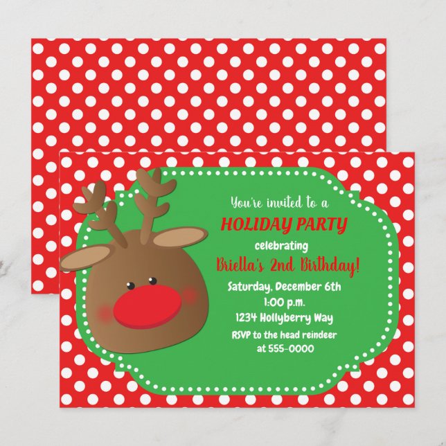 Jul Reindeer Prickiga Punkt Inbjudningar (Fram/baksida)
