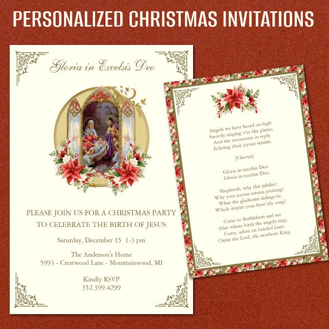 Jul Religiös Födelsedagsfest för Jesus Inbjudningar (Traditional Religious Vintage Christmas Party Invitations Easy to Personalize )