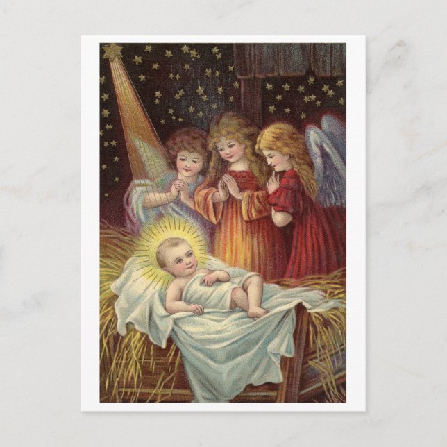 Jul, religiös, klassiskt julhälsning vykort (Framsida)