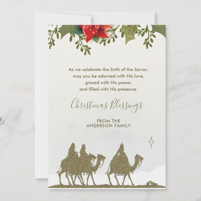 Jul religiös Tre vise män Poinsettia Julkort (Framsida)