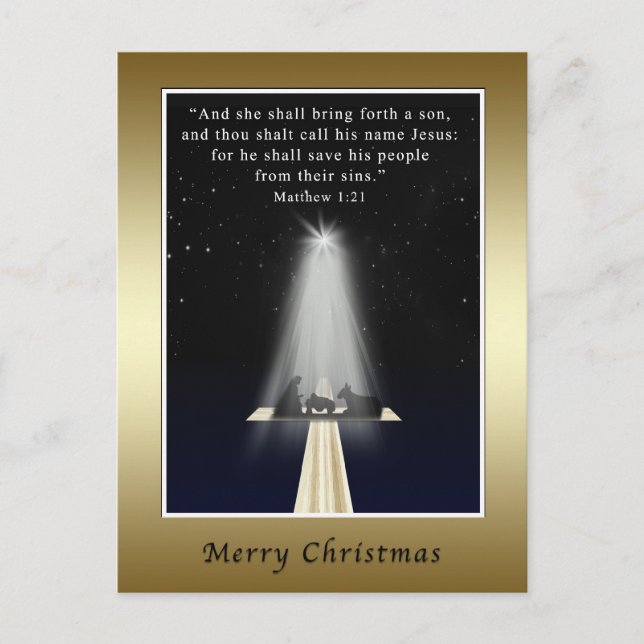 Jul, religiösa, Nativity och kor Helg Vykort (Framsida)