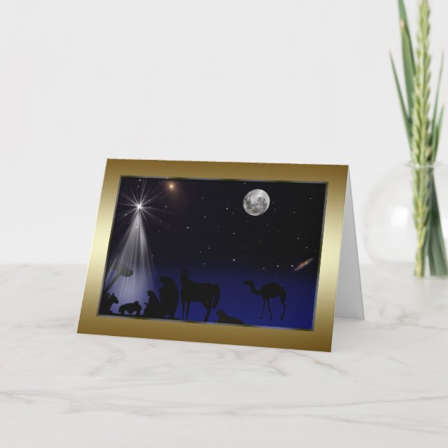 Jul religiösa, Nativity, stjärnor, måne Helgkort (Framsida)