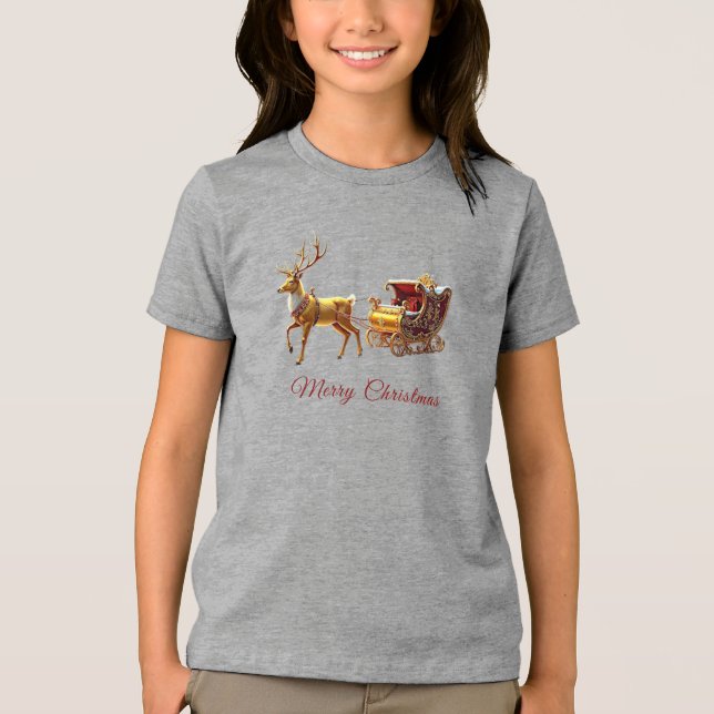 Jul Ren Sleigh Högtid T Shirt (Framsida)