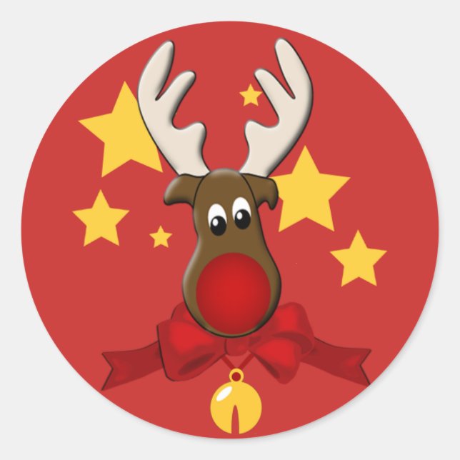 Jul Rener Rudolph Sticker Runt Klistermärke (Framsida)