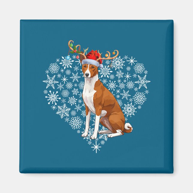 Jul Renhjort Julhatt Basenji Älskare Xmas  Magnet (Framsidan)