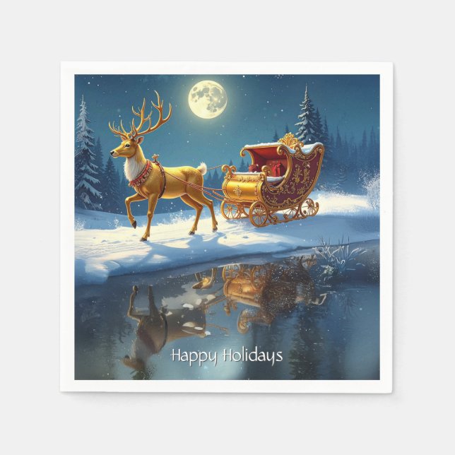 Jul Renhjort Sleigh Julduk Pappersservett (Framsidan)